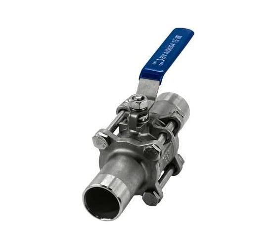 Изображение товара Кран шаровый приварной трехсоставной NEWKEY нержавеющий (3PC), AISI304 DN32 (1_1/4"), (CF8), PN40 NK-BE32/4