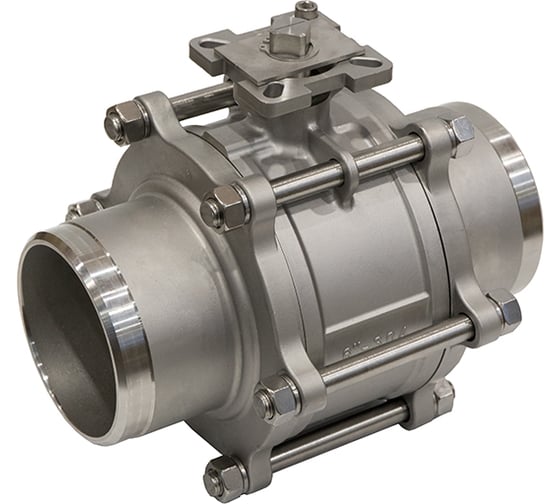 Изображение товара Кран шаровый приварной трехсоставной NEWKEY под привод нержавеющий (3PC), AISI304 DN150 (6"), (CF8), PN16 NK-BEp150/4