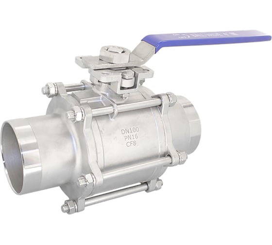 Изображение товара Кран шаровый приварной трехсоставной NEWKEY под привод нержавеющий (3PC), AISI304 DN100 (4"), (CF8), PN16 NK-BEp100/4