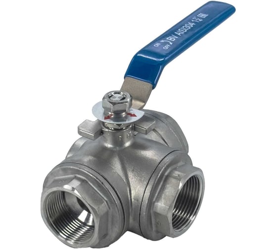 Изображение товара Кран шаровый трехходовой NEWKEY (L-тип) нержавеющий, AISI304 DN32 (1_1/4"), (CF8), PN40 NK-BTl32/4