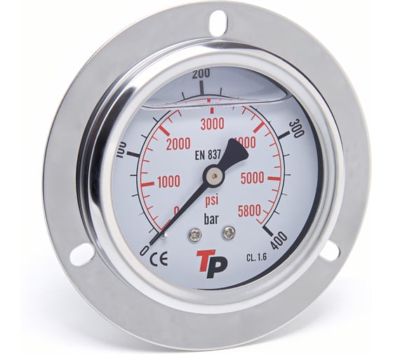 Изображение товара Манометр гидравлический Урдюга D63 мм, 0-400 bar, 1/4BSP TP фланцевый МГВФ400