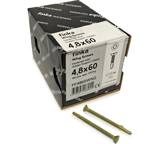 Изображение товара Шурупы флюгельные Finka Wing Screws 4,8x60 TX25 (Golden Ruspert, 180шт) FF4860WNG