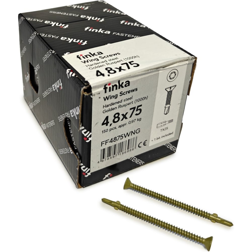 Изображение товара Шурупы флюгельные Finka Wing Screws 4,8x75 TX25 с покрытием Ruspert 150 шт