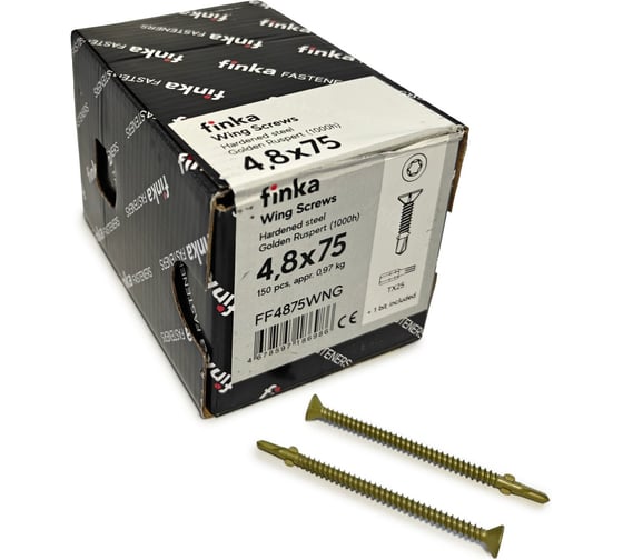 Изображение товара Шурупы флюгельные Finka Wing Screws 4,8x75 TX25 (Golden Ruspert, 150шт) FF4875WNG