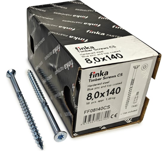 Изображение товара Шурупы конструкционные Finka Timber Screws CS 8,0x140 TX40 (Голубой цинк, потай, 50шт) FF08140CS