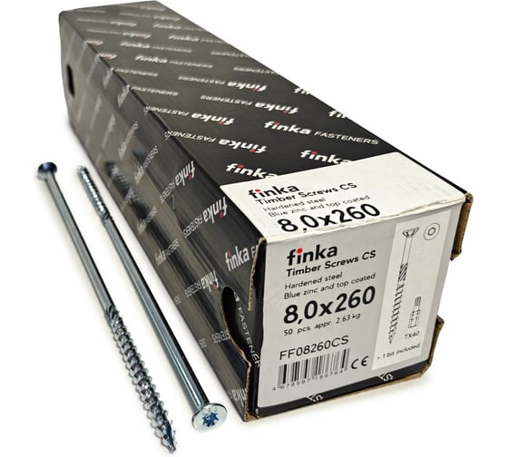 Изображение товара Шурупы конструкционные Finka Timber Screws CS 8,0x260 TX40 (Голубой цинк, потай, 50шт) FF08260CS