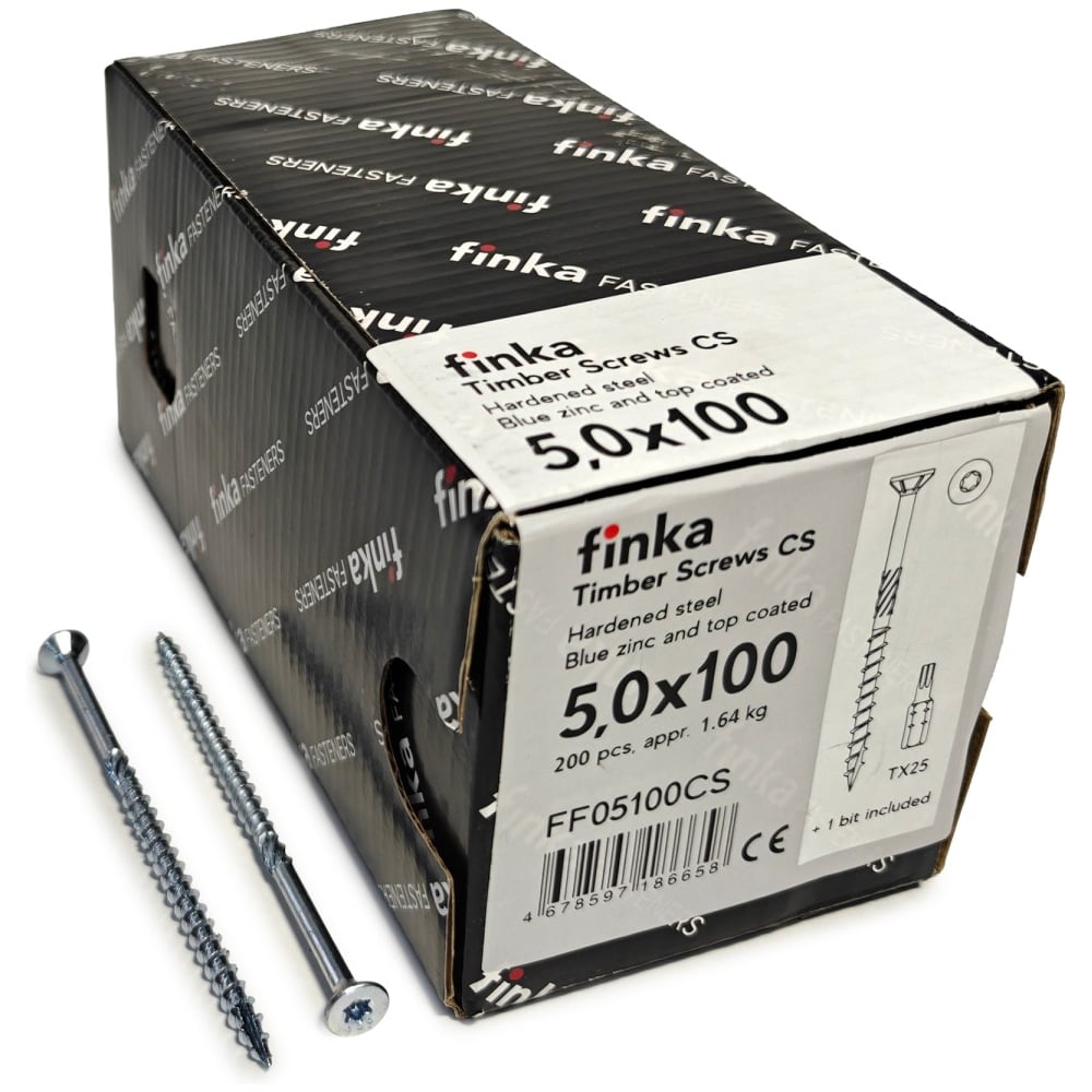 Изображение товара Шурупы конструкционные Finka Timber Screws CS 5,0x100 TX25 (Голубой цинк, потай, 200шт) FF05100CS