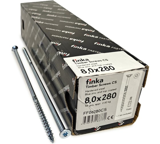 Изображение товара Шурупы конструкционные Finka Timber Screws CS 8,0x280 TX40 (Голубой цинк, потай, 50шт) FF08280CS