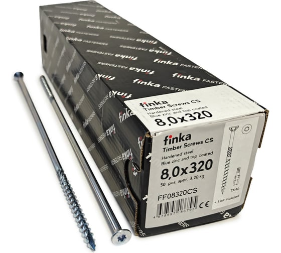 Изображение товара Шурупы конструкционные Finka Timber Screws CS 8,0x320 TX40 (Голубой цинк, потай, 50шт) FF08320CS