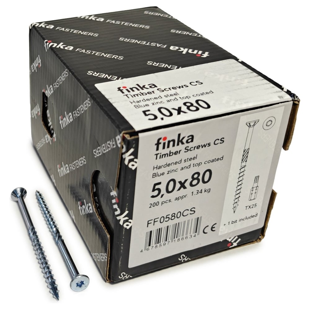 Изображение товара Шурупы конструкционные Finka Timber Screws CS 5,0x80 TX25 (Голубой цинк, потай, 200шт) FF0580CS