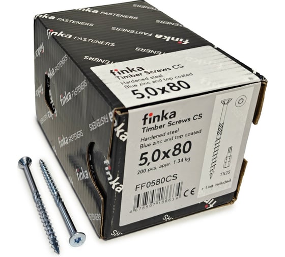 Изображение товара Шурупы конструкционные Finka Timber Screws CS 5,0x80 TX25 (Голубой цинк, потай, 200шт) FF0580CS
