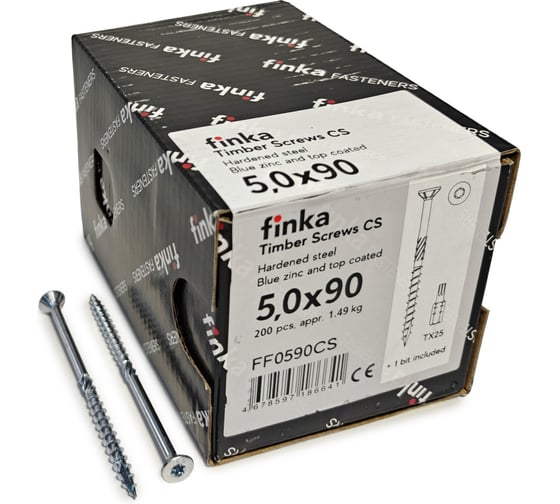 Изображение товара Шурупы конструкционные Finka Timber Screws CS 5,0x90 TX25 (Голубой цинк, потай, 200шт) FF0590CS