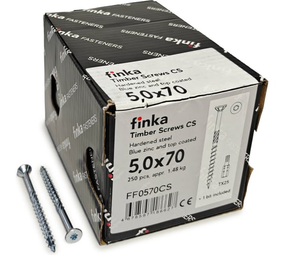 Изображение товара Шурупы конструкционные Finka Timber Screws CS 5,0x70 TX25 (Голубой цинк, потай, 250шт) FF0570CS