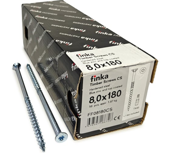 Изображение товара Шурупы конструкционные Finka Timber Screws CS 8,0x180 TX40 (Голубой цинк, потай, 50шт) FF08180CS