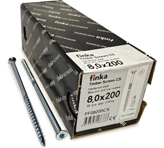 Изображение товара Шурупы конструкционные Finka Timber Screws CS 8,0x200 TX40 (Голубой цинк, потай, 50шт) FF08200CS