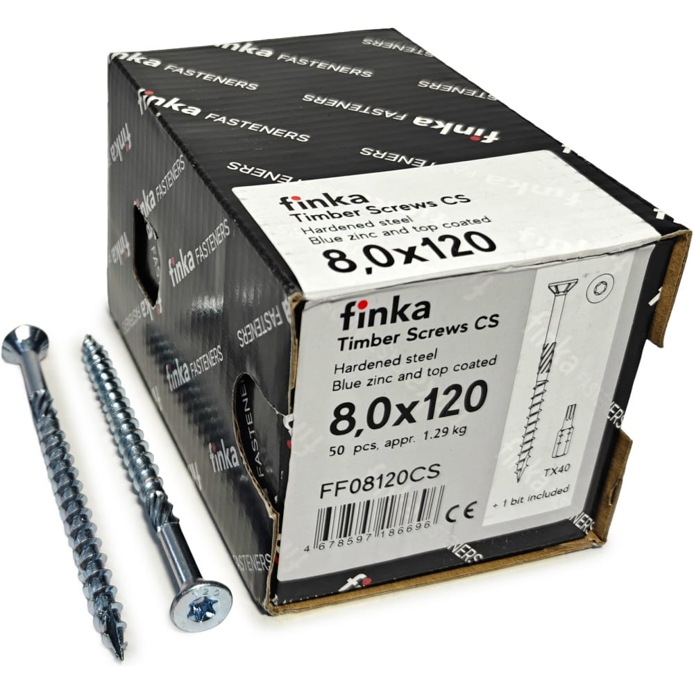 Изображение товара Шурупы конструкционные Finka Timber Screws CS 8,0x120 TX40 (Голубой цинк, потай, 50шт) FF08120CS