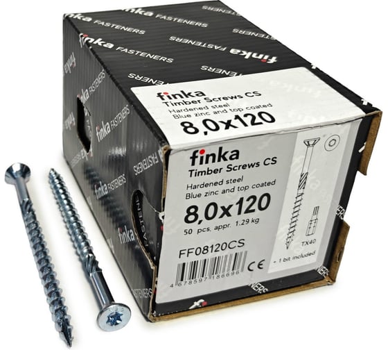 Изображение товара Шурупы конструкционные Finka Timber Screws CS 8,0x120 TX40 (Голубой цинк, потай, 50шт) FF08120CS