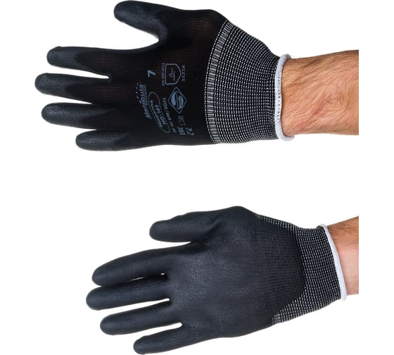 Изображение товара Перчатки Manipula Specialist МИКРОПОЛ (MG-161), нейлон, полиуретан, оверлок, цвет черный (7), Пер 612/7
