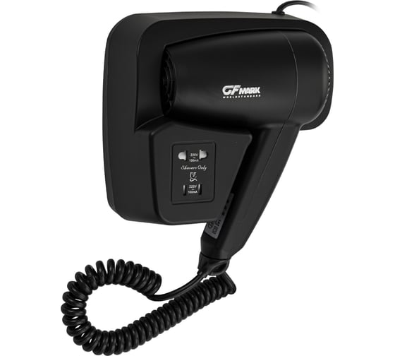 Изображение товара Фен для волос в ванную комнату GFmark с боковым креплением, с розеткой, 1200W, черного цвета 6813