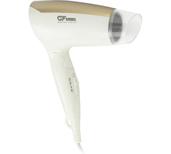 Изображение товара Фен для волос в ванную комнату GFmark без креплений, ПЕРЕНОСНОЙ, белый с золотом 1600W 6831