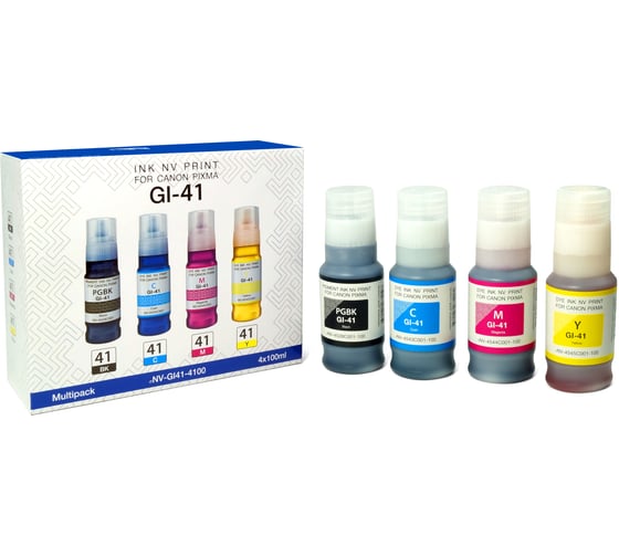 Изображение товара Чернила NV Print NVP GI-41 для принтеров Canon Pixma G1420/G2420, набор 4 цвета по 100 мл совместимые NV-GI41-4100