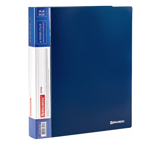 Изображение товара Папка BRAUBERG EXTRA на 4 кольцах ширина 40 мм, до 300 листов синяя, 0.8 мм 270548