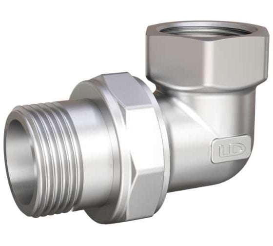 Изображение товара Сгон разъемный угловой (американка) LD Pride DN20 (3/4) ВР/НР латунь никель с биркой LD.67.541.20