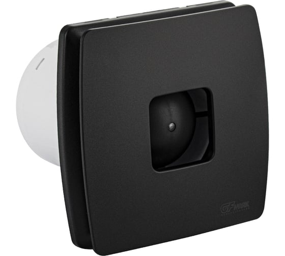 Изображение товара Вытяжной вентилятор GFmark D-100 мм, с обратным клапаном, квадратный, закрытый с окошком, из АБС пластика, цвет ЧЕРНЫЙ. 50045