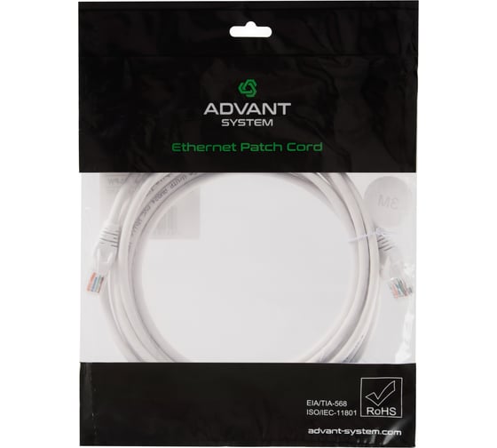 Изображение товара Патч-корд Advant кат. 5е, U/UTP, 4 пары (AWG24), многожильный, оболочка PVC, цвет: белый, длина: 3 м ADV5е-PC03-PW