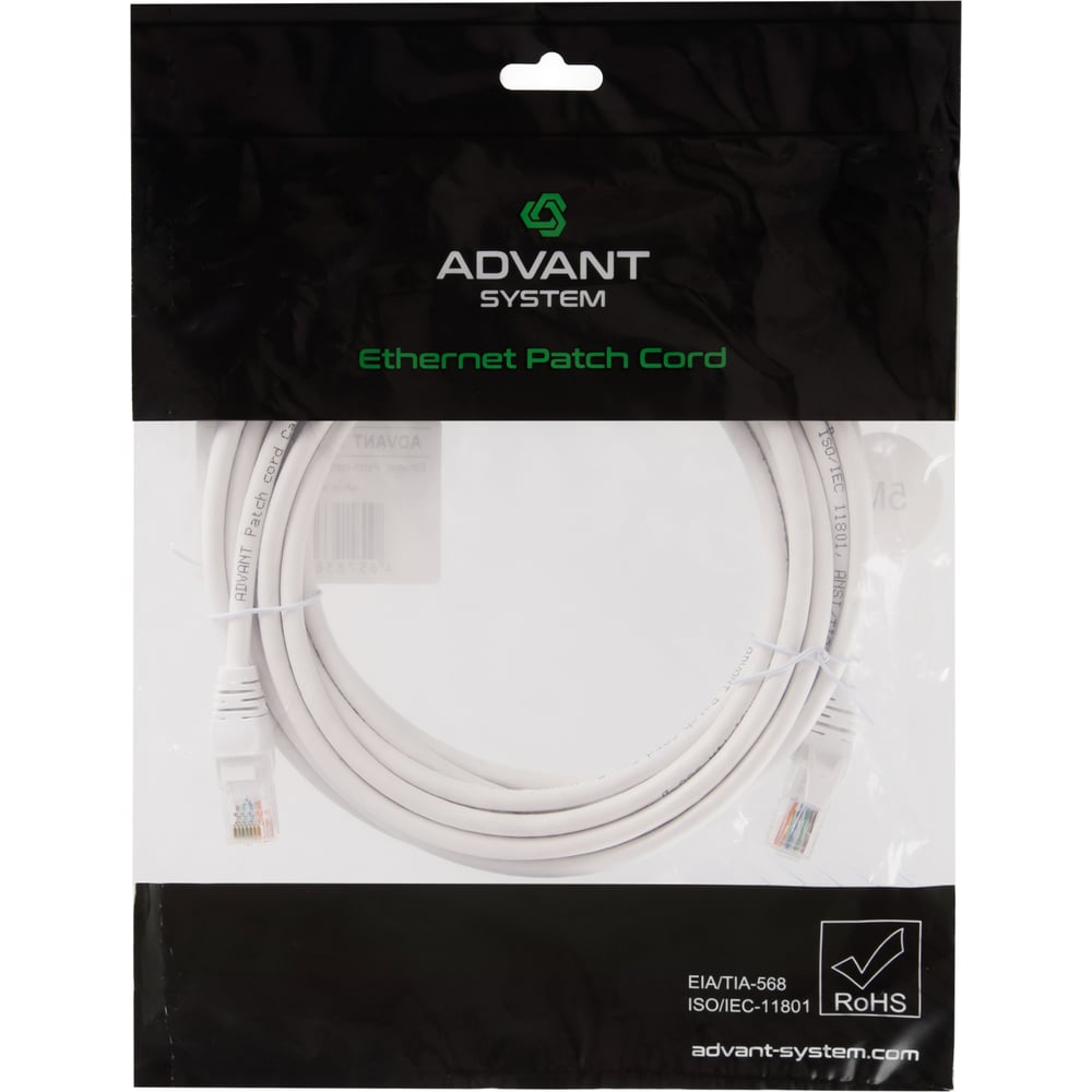 Изображение товара Патч-корд Advant 5м Категория 5e U/UTP с разъемами RJ45 белый