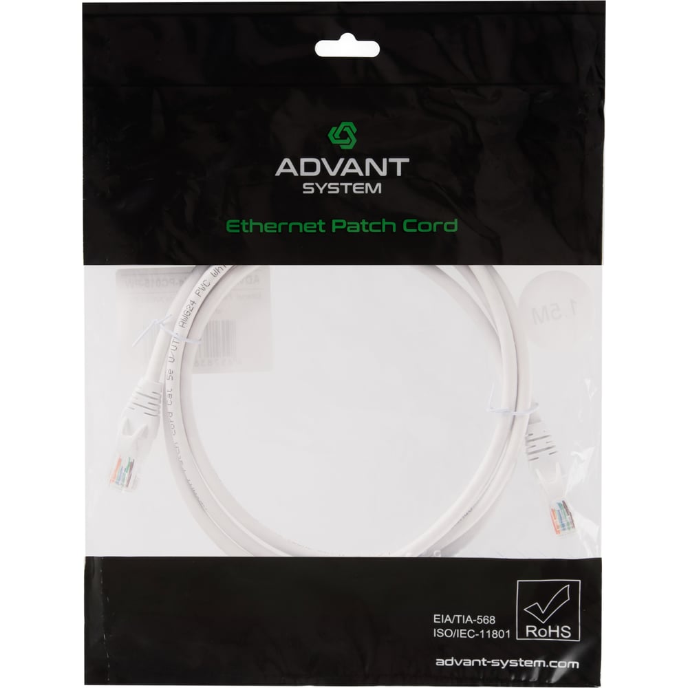 Изображение товара Патч-корд Advant кат 5е U/UTP 1.5 м белый RJ45 многожильный ПВХ