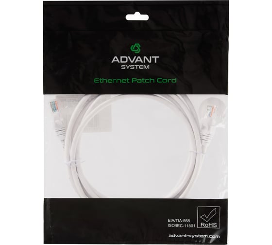 Изображение товара Патч-корд Advant кат. 5е, U/UTP, 4 пары (AWG24), многожильный, оболочка PVC, цвет: белый, длина: 2 м ADV5е-PC02-PW