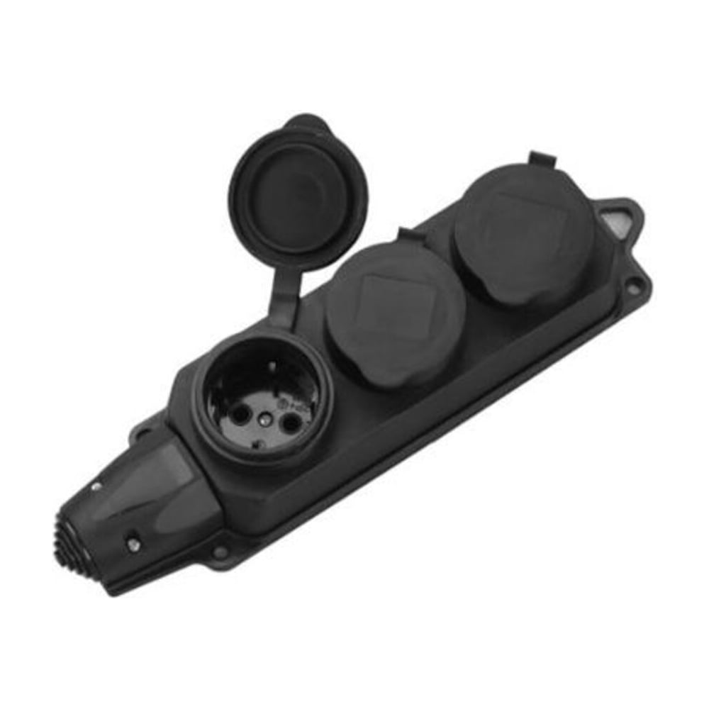 Изображение товара Розетка 3-местная с защитными крышками IP44 каучуковая 230В 16А