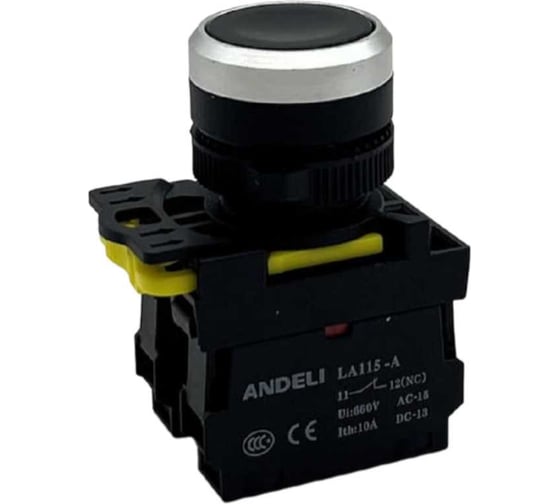 Изображение товара Кнопка ANDELI LA115-A5-10BN/2 черный 1НО IP65 ADL10-308