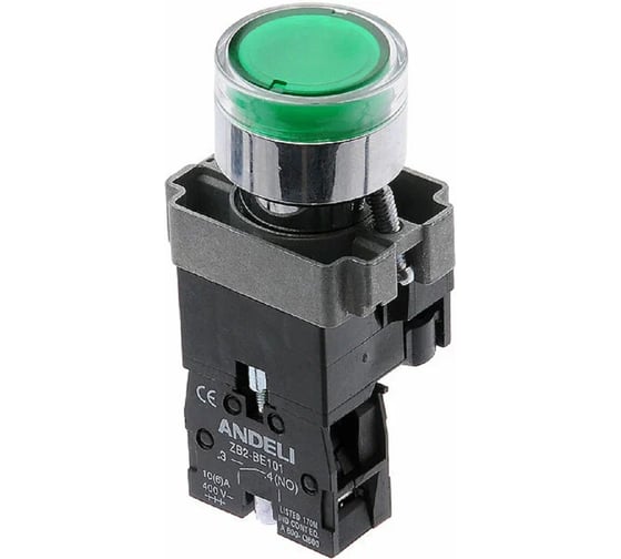 Изображение товара Кнопка ANDELI XB2-BW3361 с подсветкой, зеленая 1НО ADL10-045