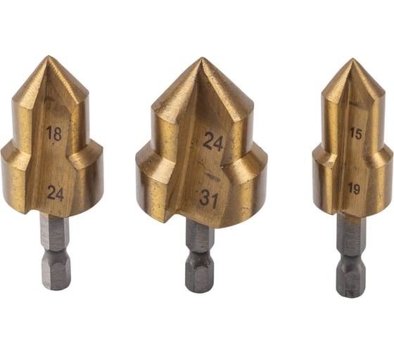 Изображение товара Набор ступенчатых сверл для полипропиленовых труб RAGE 15-19, 18-24, 24-31 мм, шестигранный хвостовик 551405