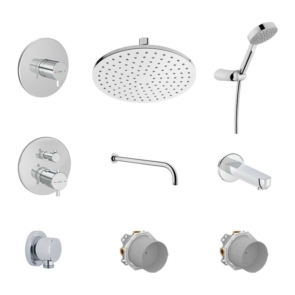 Изображение товара Комплект встраиваемой душевой системы Vitra Round с термостатом и 3 потребителями хром A49307EXP
