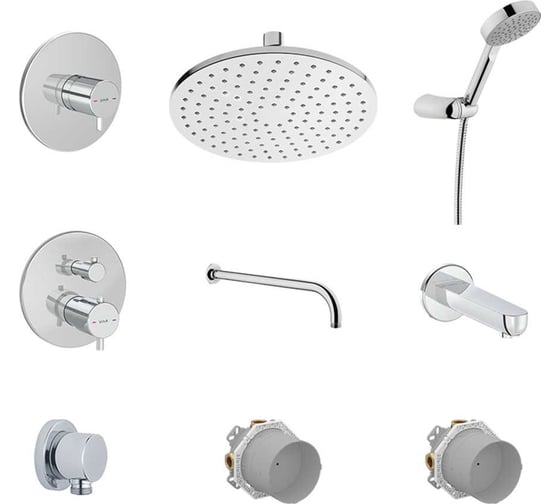 Изображение товара Комплект встраиваемой душевой системы Vitra Round с термостатом на 3 потребителя, хром A49307EXP
