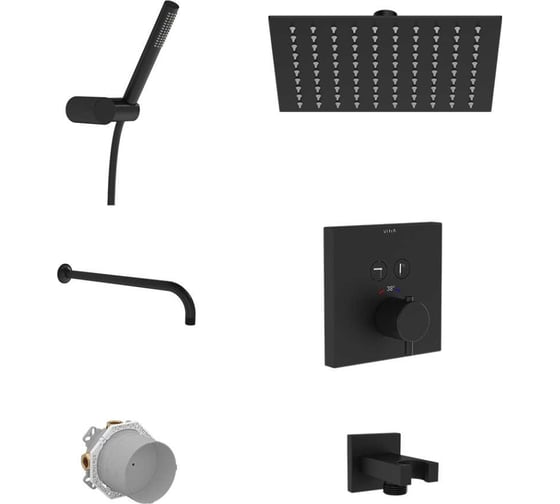 Изображение товара Комплект встраиваемой душевой системы Vitra Square с термостатом на 2 потребителя, мат черн A49310EXP
