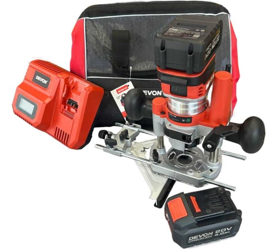 Изображение товара Аккумуляторный кромочный фрезер DEVON с погружной базой 2 АКБ 4 Ач, З/У, сумка, 1329-LI-20-SET