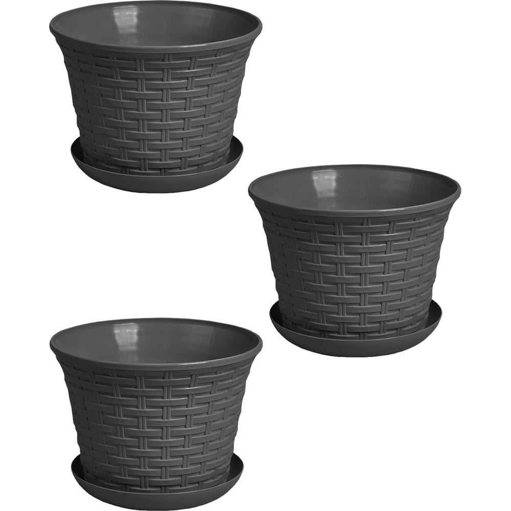 Изображение товара Кашпо Violet Ротанг 8,0л набор 3 шт. серое с поддоном