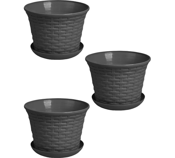 Изображение товара Кашпо Violet Ротанг 8,0л круглое с поддоном набор 3 шт. серый N-3680/3-18