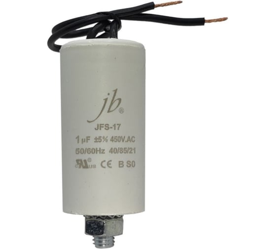 Изображение товара Конденсатор пусковой JB Capacitors , 1мкФ, 450В, 30x60, JFS-17 (CBB60-G) (гибкие выводы+болт) JFS17A6105J000000B-435
