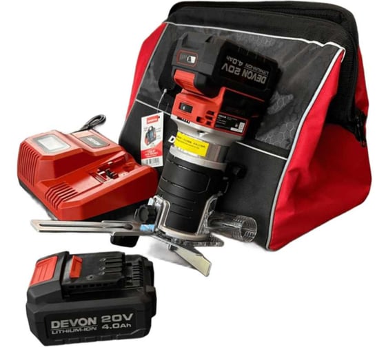 Изображение товара Аккумуляторный кромочный фрезер DEVON 2 АКБ 4 Ач, З/У, сумка, 1328-LI-20-SET