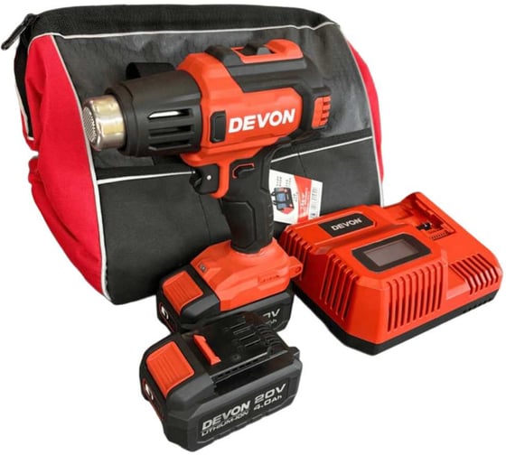 Изображение товара Аккумуляторный строительный фен DEVON 2 АКБ 4 Ач, З/У, сумка, 7713-LI-20-SET