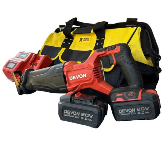 Изображение товара Аккумуляторная сабельная пила DEVON 2 АКБ 4 Ач, З/У, сумка, 5836-LI-20-SET