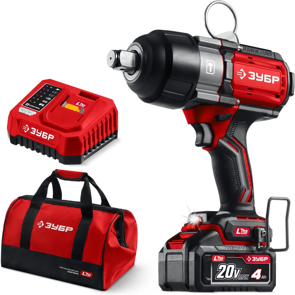 Изображение товара Бесщеточный ударный гайковерт ЗУБР 20 В 1000 Н·м с аккумулятором и подсветкой