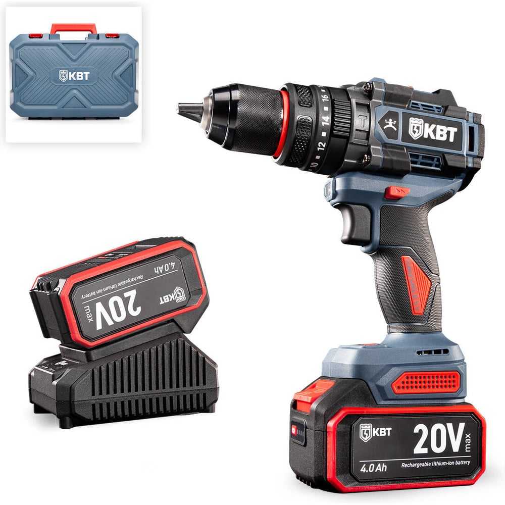 Изображение товара Дрель-шуруповерт КВТ DB-20-160 серия ПРОФИ аккумуляторная 20 В быстрозажимной патрон ударная