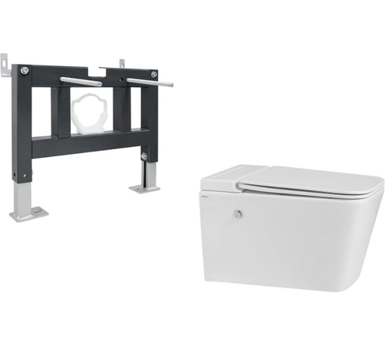 Изображение товара Комплект ABBER подвесной унитаз Rechteck AC1202P белый с импульсным смывом с инсталляцией AC0101P AC1202P-AC0101P