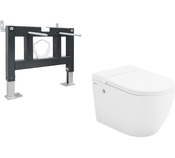 Изображение товара Комплект ABBER подвесной унитаз Bequem AC1108P белый с импульсным смывом с инсталляцией AC0101P AC1108P-AC0101P